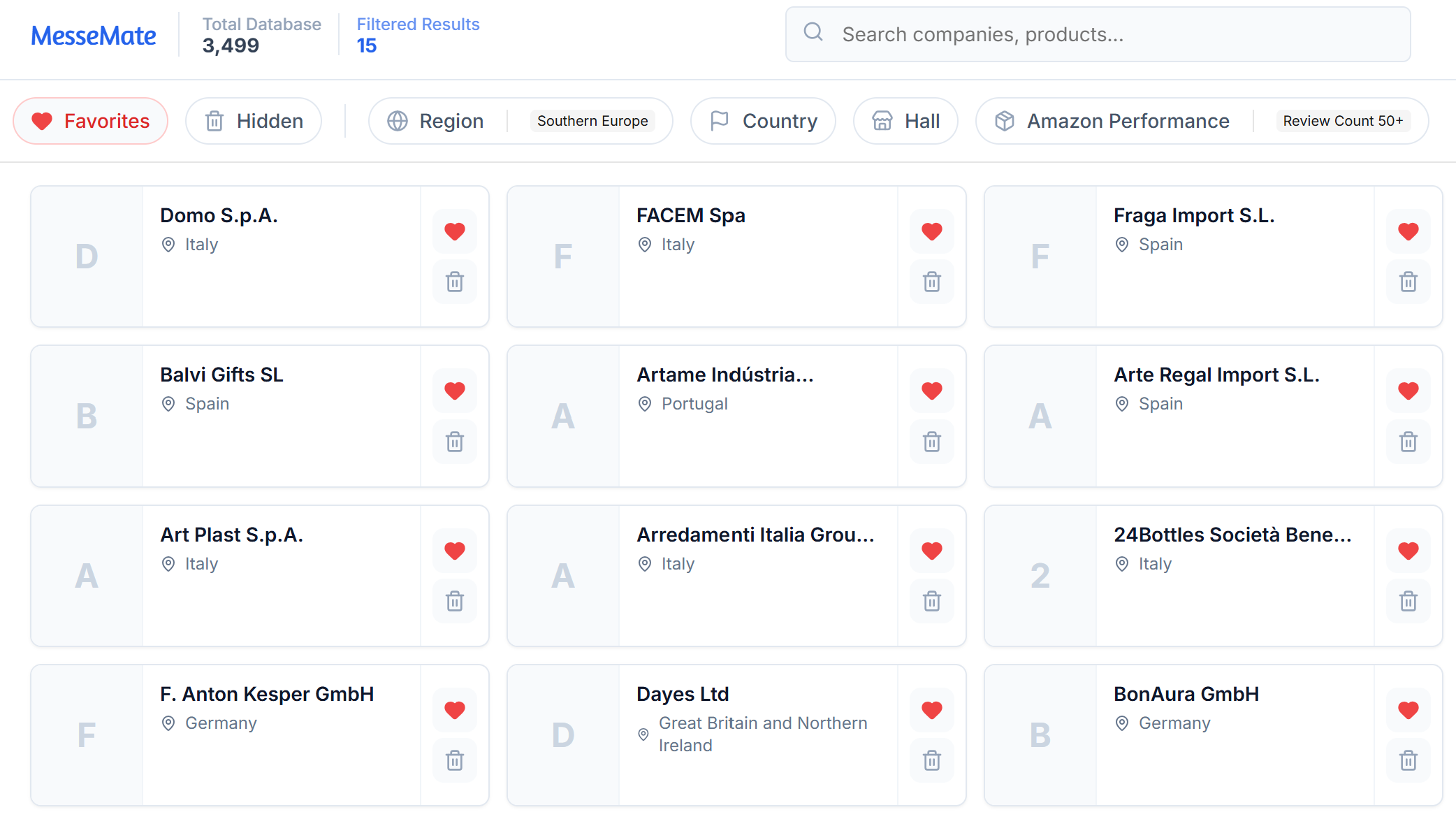 MesseMate Favorites List